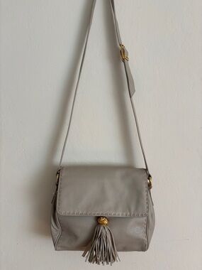 Ganson Women's Taupe Leather Crossbody Bag with Tassel